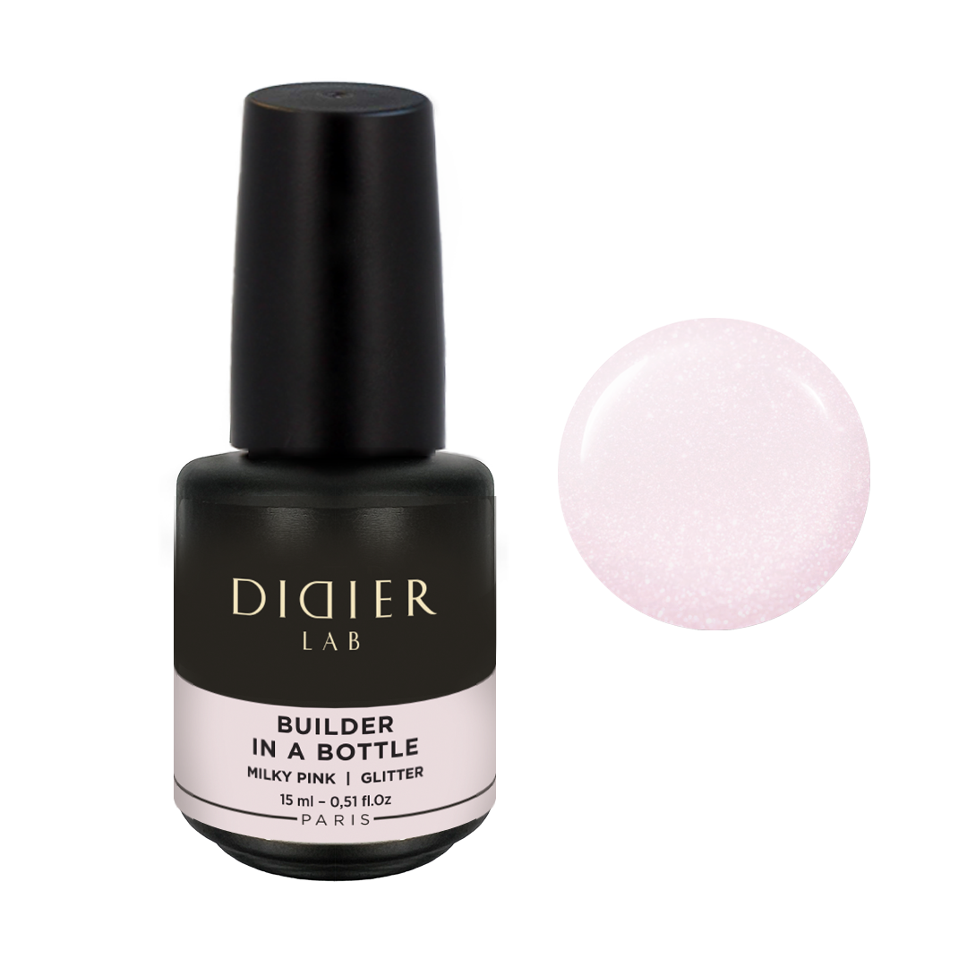 "Didier Lab" Builder Gel In A Bottle, Milky Pink Glitter, 15ML