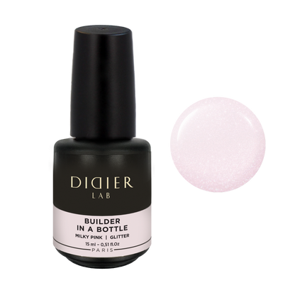 "Didier Lab" Builder Gel In A Bottle, Milky Pink Glitter, 15ML